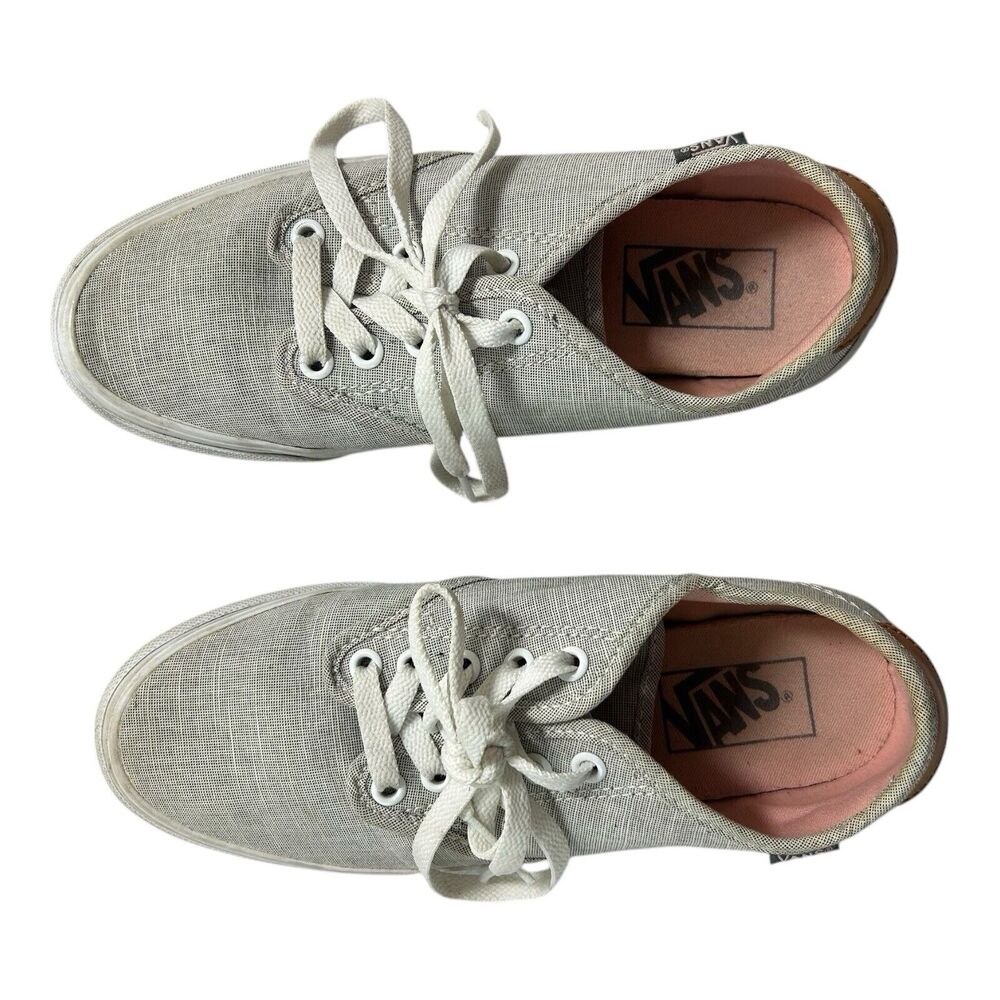 Vans Low Top Canvas Sneakers Gray Linen Look Women’s Size 7 Lace Up - Picture 6 of 11